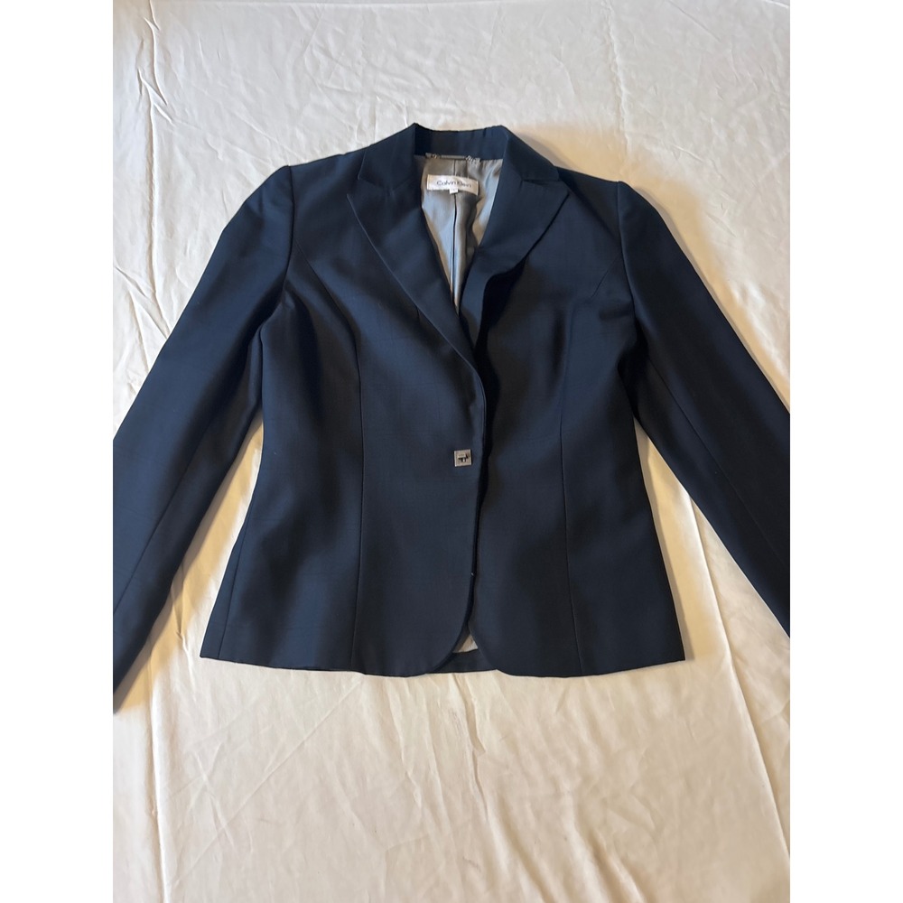 Calvin Klein Blazer Womens‎ 4 Black  Single Button Tonal Windowpane Plaid